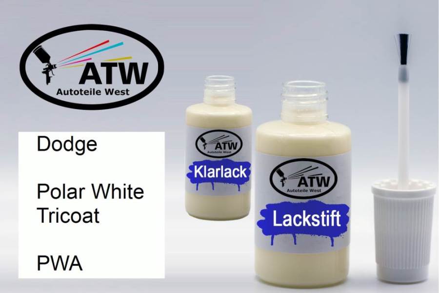 Dodge, Polar White Tricoat, PWA: 20ml Lackstift + 20ml Klarlack - Set, von ATW Autoteile West.